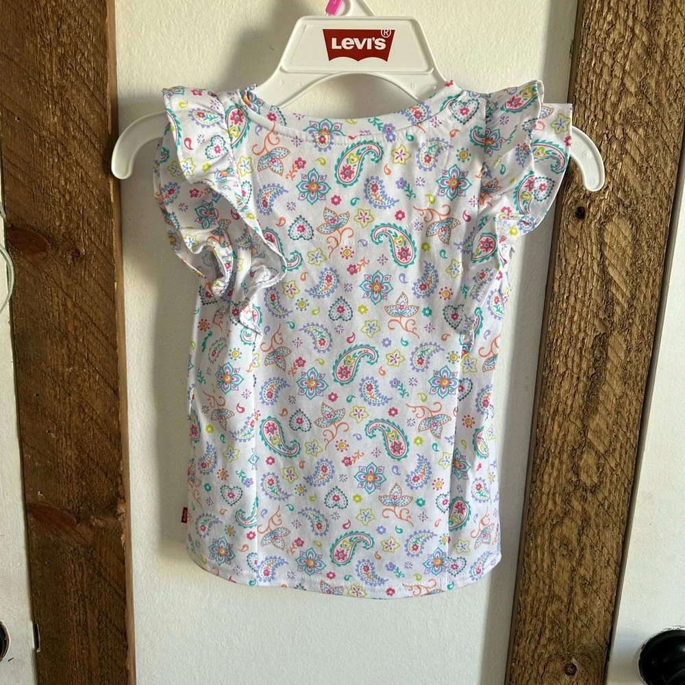 New Levi's Girls Size 4 Colorful Paisley Print Top Ruffle Layered Short Sleeves - Picture 3 of 16